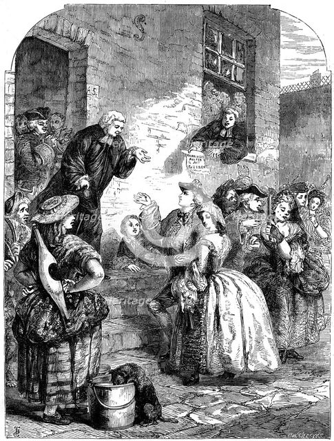 A marriage ceremony in Fleet Prison during the reign of George II, 19th century.Artist: C Sheeres