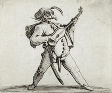 A Mashed Actor Playing the Guitar, 1616. Creator: Jacques Callot