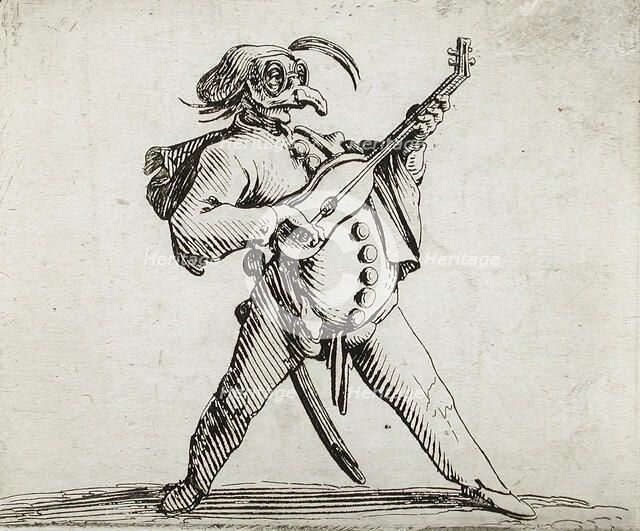 A Mashed Actor Playing the Guitar, 1616. Creator: Jacques Callot.