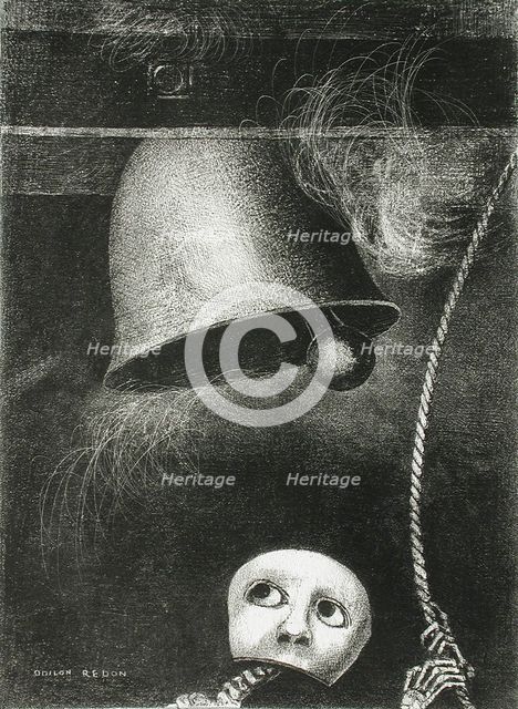 A Mask Sounds the Death Knell. Series: For Edgar Poe, 1882. Artist: Redon, Odilon (1840-1916)