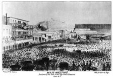 A mass meeting outside Fort Vigilant, Sacramento, California, 1856 (1937).Artist: Britton & Rey