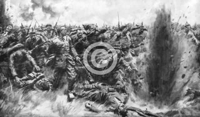 'A Massive German Attack on the British Front', World War I, 1914 (1926).Artist: Arthur C Michael