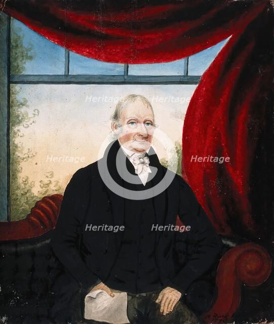 A member of the Jenner family (?), seated on a sofa, holding a paper in his right hand..., 1793. Creator: Adam Buck.