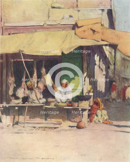 'A Meat Shop in Peshawur', 1905. Artist: Mortimer Luddington Menpes.
