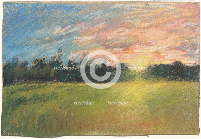 A Meadow at Sunset, c. 1845. Creator: Paul Huet.