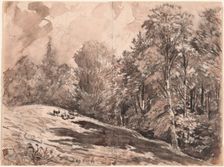 A Meadow with a Shepherd and Goats at the Edge of a Forest, 1861. Creator: Carl Wagner