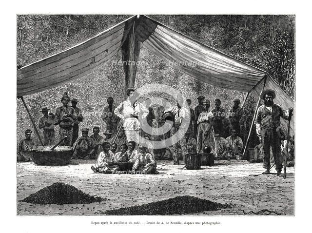 A meal after the gathering of coffee, Brazil, 19th century. Artist: A de Neuville