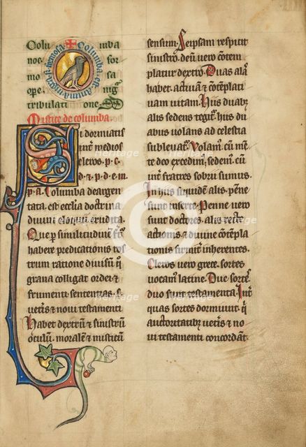 A Medallion with a Dove; De Natura Avium; De Pastoribus et Ovibus; Bestiarium, 1277 or after. Creator: Unknown.