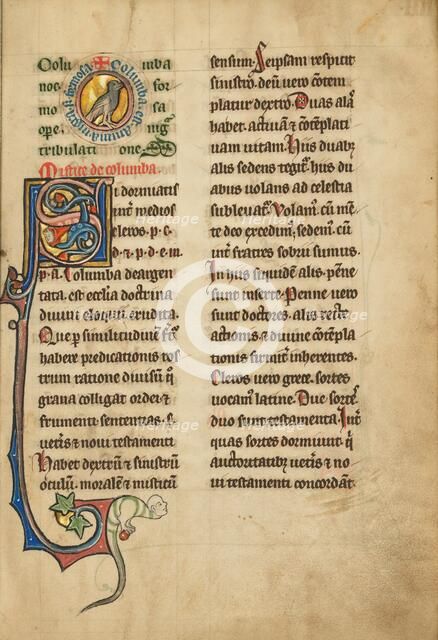 A Medallion with a Dove; De Natura Avium; De Pastoribus et Ovibus; Bestiarium, 1277 or after. Creator: Unknown.