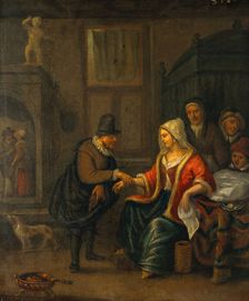 A medical practitioner taking a woman's pulse. Creator: Jan Steen