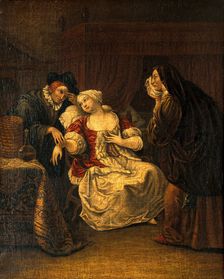 A medical practitioner taking a lady's pulse. Creator: Jan Steen