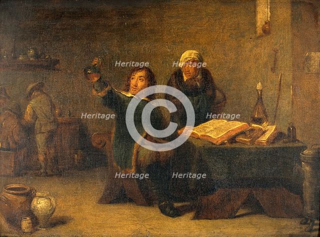 A medical practitioner examining a urine flask, c1680s. Creator: Teniers, David, 1610-1690 (After).