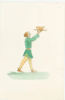 A medieval waiter, carrying a platter of food, 2004. Creator: Judith Dobie