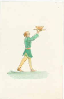 A medieval waiter, carrying a platter of food, 2004. Creator: Judith Dobie