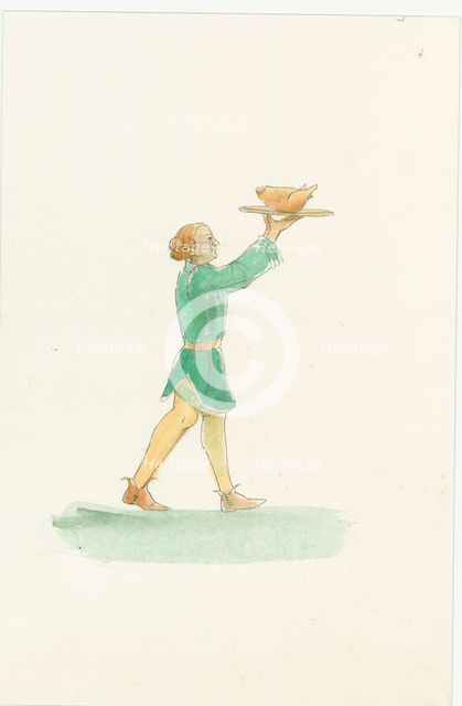 A medieval waiter, carrying a platter of food, 2004. Creator: Judith Dobie.