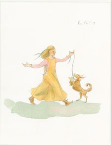 A medieval woman playing with a dog, 2004. Creator: Judith Dobie