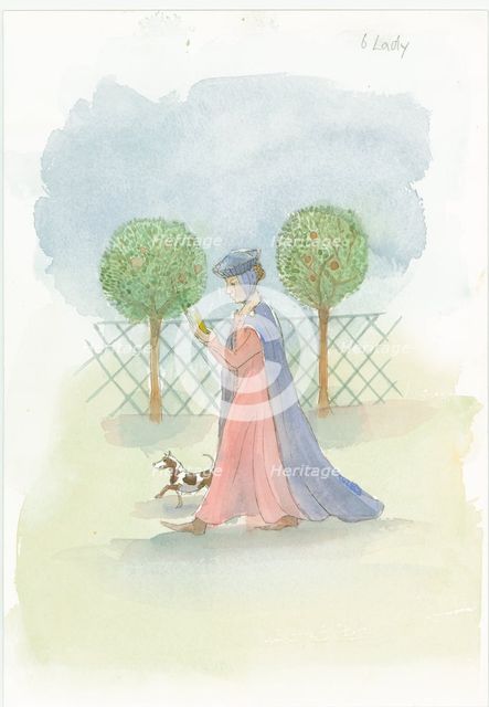 A medieval lady in a garden, 2004. Creator: Judith Dobie.