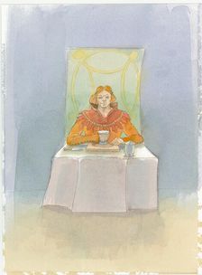 A medieval lord sat at a table, 2004. Creator: Judith Dobie