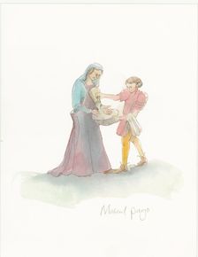 A medieval page helping a lady to wash their hands, 2004. Creator: Judith Dobie