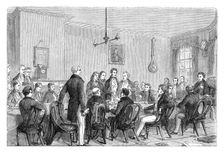 A meeting of the Anti-Corn Law League in Newall's Building, Manchester, 1838 (c1895)