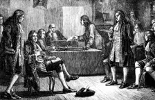 A meeting of the Royal Society in Crane Court, Fleet Street, London, 18th century (c1880). Creator: Unknown