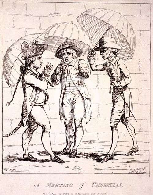 'A meeting of umbrellas', 1782. Artist: James Gillray