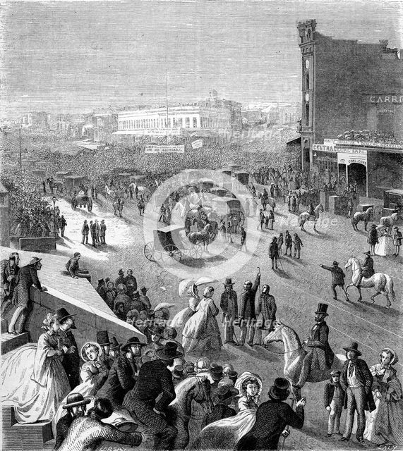 'A meeting', San Francisco, California, 19th century.Artist: Eustache Lorsay