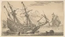 A Merchant Man Careened for Caulking the Hull, 17th century. Creator: Reinier Zeeman