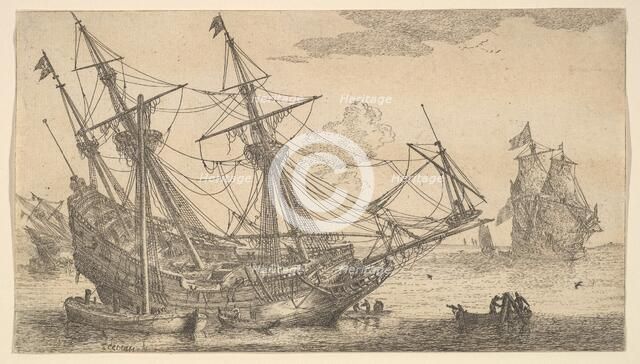 A Merchant Man Careened for Caulking the Hull, 17th century. Creator: Reinier Zeeman.