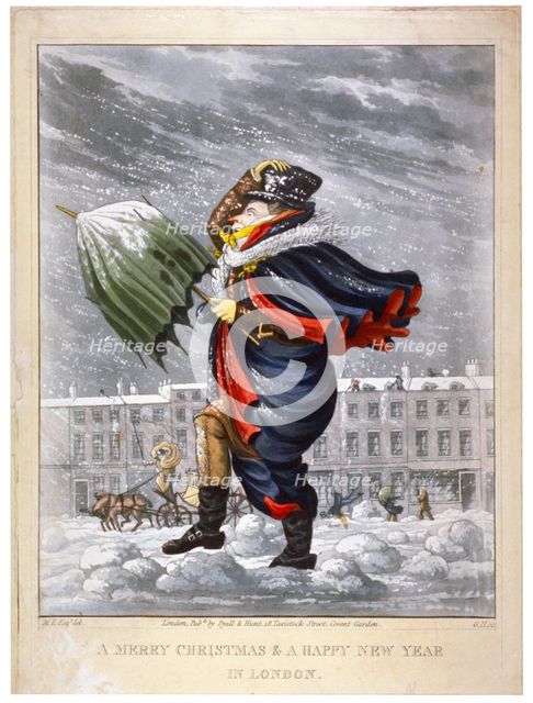 'A Merry Christmas & a Happy New Year in London', c1825. Artist: George Hunt