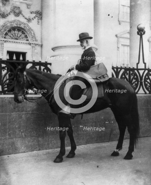 A messenger (Beckley) on horseback in front of the White House, n.d.. Creator: Unknown.