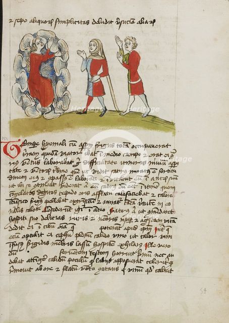 A Messenger of Zeus and Two Men; Fables, third quarter of 15th century. Creator: Unknown.