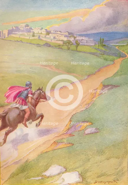 'A messenger was seen spurring his horse toward the city', c1912 (1912). Artist: Ernest Dudley Heath.