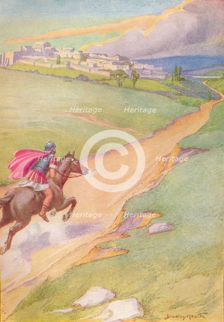 'A messenger was seen spurring his horse toward the city', c1912 (1912). Artist: Ernest Dudley Heath.