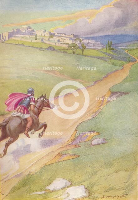 'A messenger was seen spurring his horse toward the city', c1912 (1912). Artist: Ernest Dudley Heath.