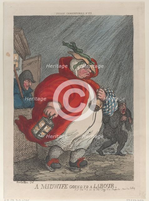 A Midwife Going to a Labour, February 12, 1811., February 12, 1811. Creator: Thomas Rowlandson.