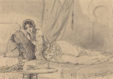 A Middle Eastern Woman Reclining in an Exotic Setting, 1844. Creator: Edouard de Beaumont