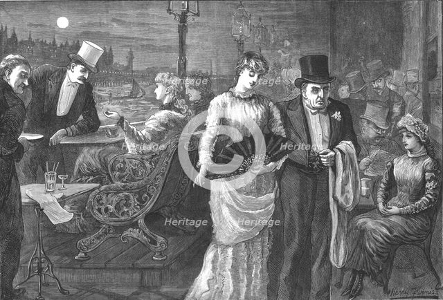 A Midsummer Night on the Terrace of the House of Commons, Palace of Westminster, 1881. Artist: Swain.