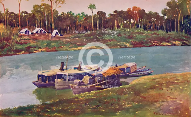 'A Military Encampment on a reach of the Upper Amazon, three thousand miles from the Sea', 1914. Artist: Unknown.