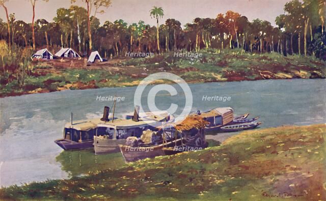 'A Military Encampment on a reach of the Upper Amazon, three thousand miles from the Sea', 1914. Artist: Unknown.