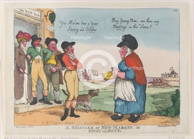 A Mistake at New Market, or Sport and Piety, October 5, 1807., October 5, 1807. Creator: Thomas Rowlandson.