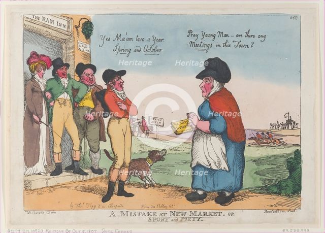 A Mistake at New Market, or Sport and Piety, October 5, 1807., October 5, 1807. Creator: Thomas Rowlandson.