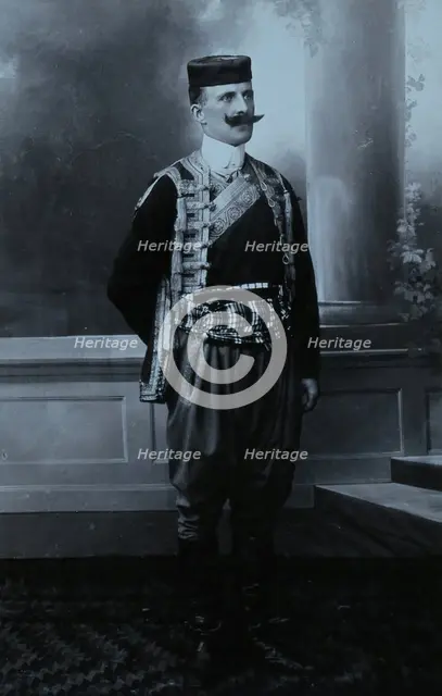 A Montenegrin man wearing national dress and a Montenegrin cap. Creator: Unknown.
