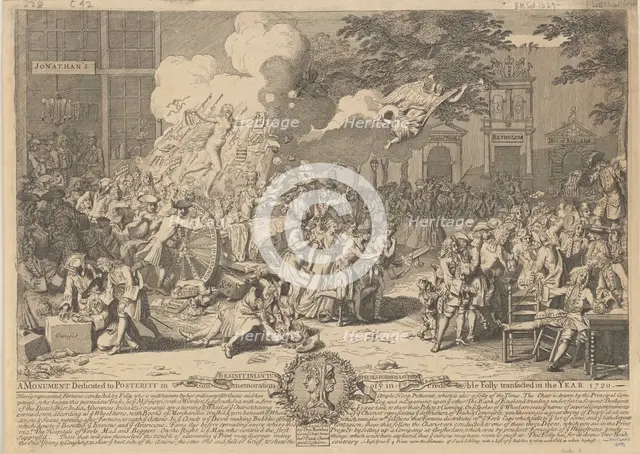 A monument dedicated to posterity in commemoration of ye incredible folly transacted..., 1720. Creator: Bernard Baron.
