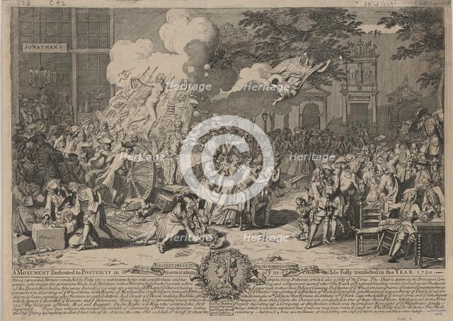 A monument dedicated to posterity in commemoration of ye incredible folly transacted..., 1720. Creator: Bernard Baron.