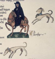 A monk on horseback and two dogs, 1911. Creator: Unknown