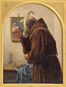 A monk examines himself in a mirror, 1875. Creator: Carl Bloch