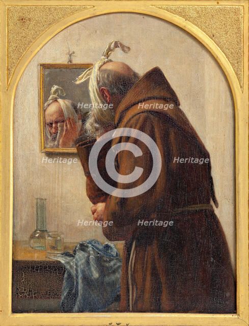 A monk examines himself in a mirror, 1875. Creator: Carl Bloch.