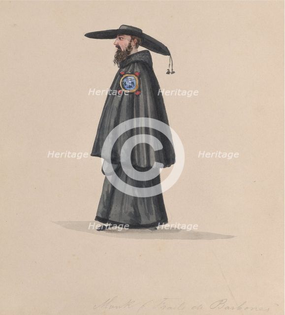 A monk from the order of Barbones, from a group of drawings depicting Peruvian costume, 1848. Creator: Attributed to Francisco (Pancho) Fierro.