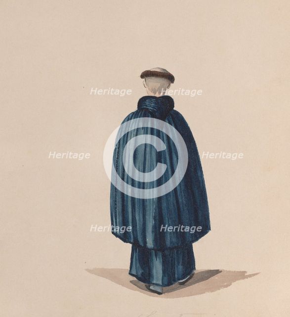 A monk from the order of St Francis viewed from behind, from a group of drawings..., ca. 1848. Creator: Attributed to Francisco (Pancho) Fierro.